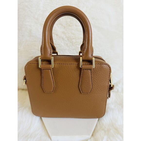 NWT Tory burch Mini Landon Boxy Satchel Crossbody Handbag Brown Leather Bark - Picture 5 of 10